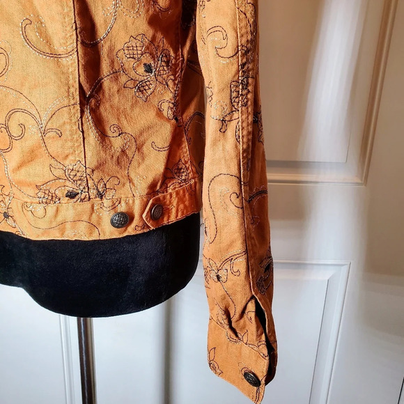 Hearts Of Palm Women's Brown Jeweled Floral Button Front Collared Jacket Sz 10 - Picture 14 of 17